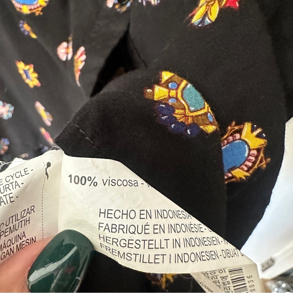 ZARA Basic Jewel Print Button Down Top Black Size M (Fits S) - Picture 7 of 7